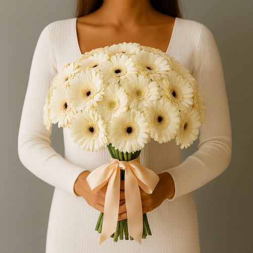 Букет с герберами «Кремовая нежность»
